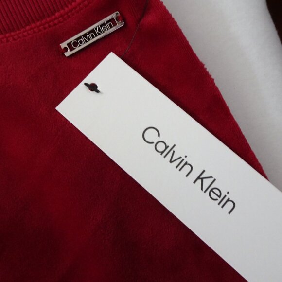Calvin Klein Velour Pants Women's Size XL Red Pull On Elastic Waist Wide Leg - Picture 7 of 11